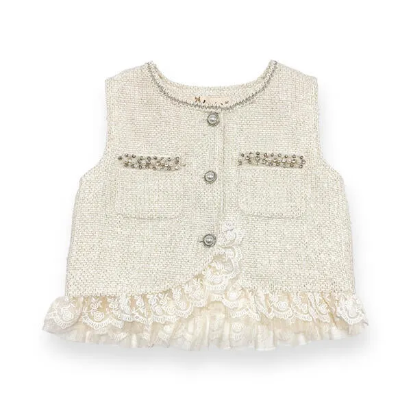Embellished Tweed Vest - Beige
