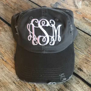 Embroidered Monogram Basic Distressed Hats