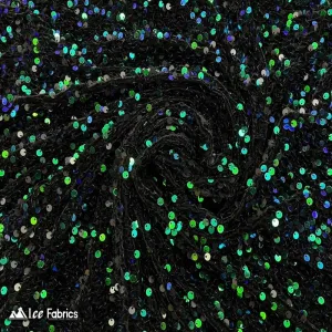 Emerald Green on Black Emma Stretch Velvet Fabric with Embroidery Sequin