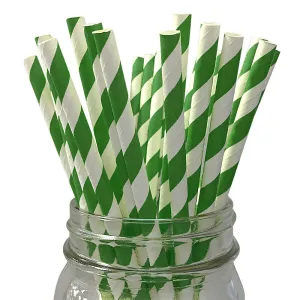 Emerald Green Striped Paper Straws - 25 Pkt