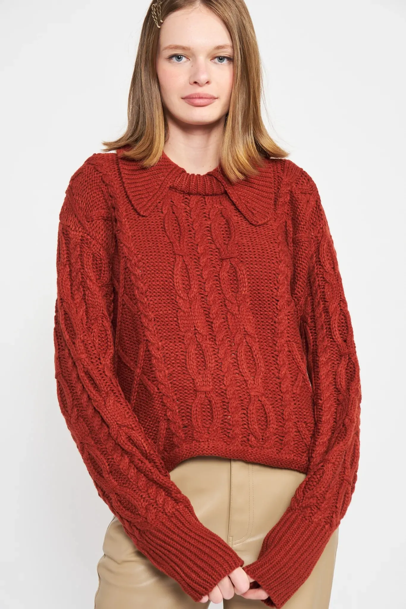 En Saison Cognac Chunky Knit Collar Sweater