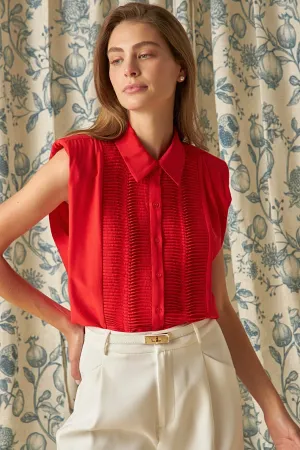 Endless Rose - Pintuck Details Sleeveless Blouse