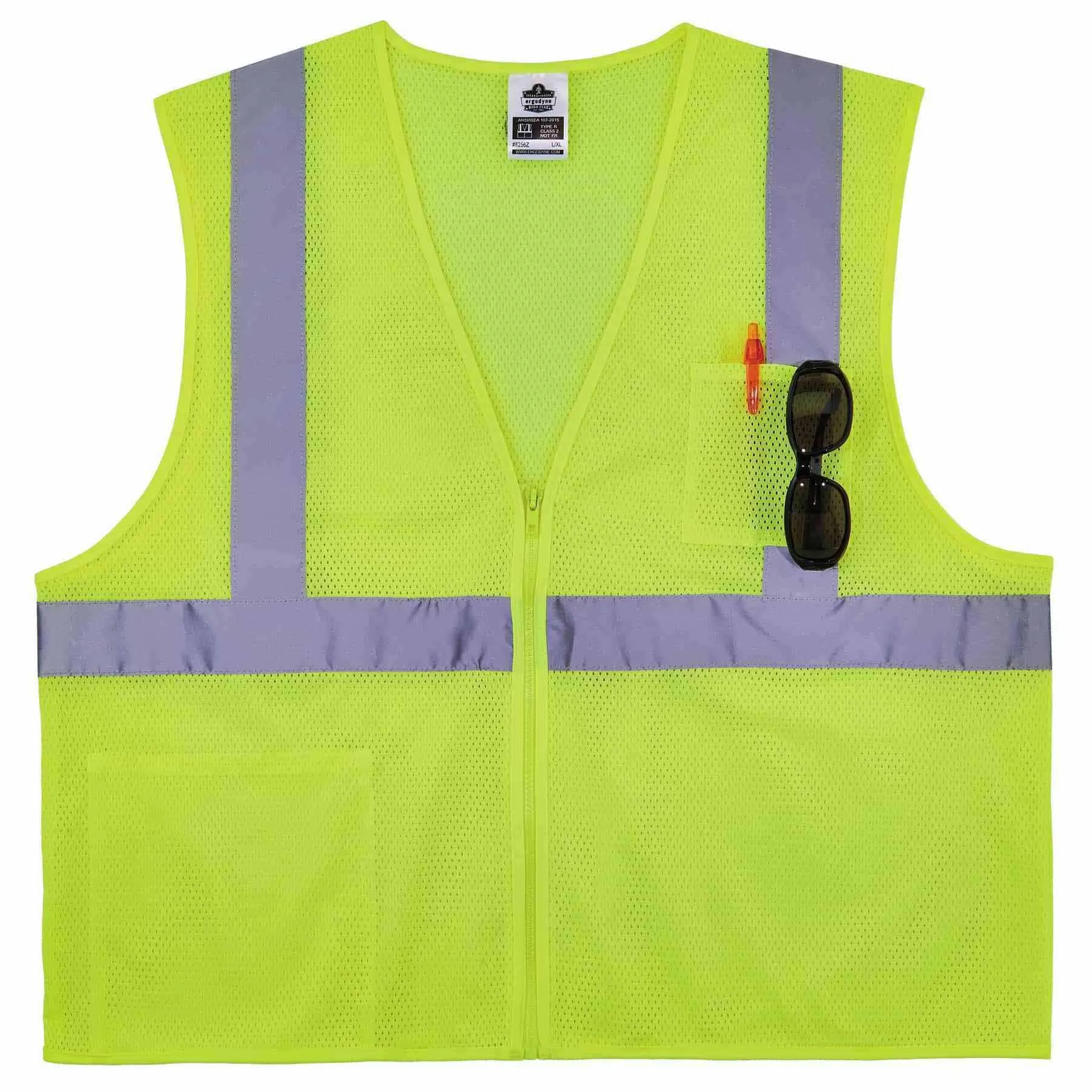 Ergodyne 21573 8256Z S/M Lime Class 2 Self-Extinguishing Vest - Zipper