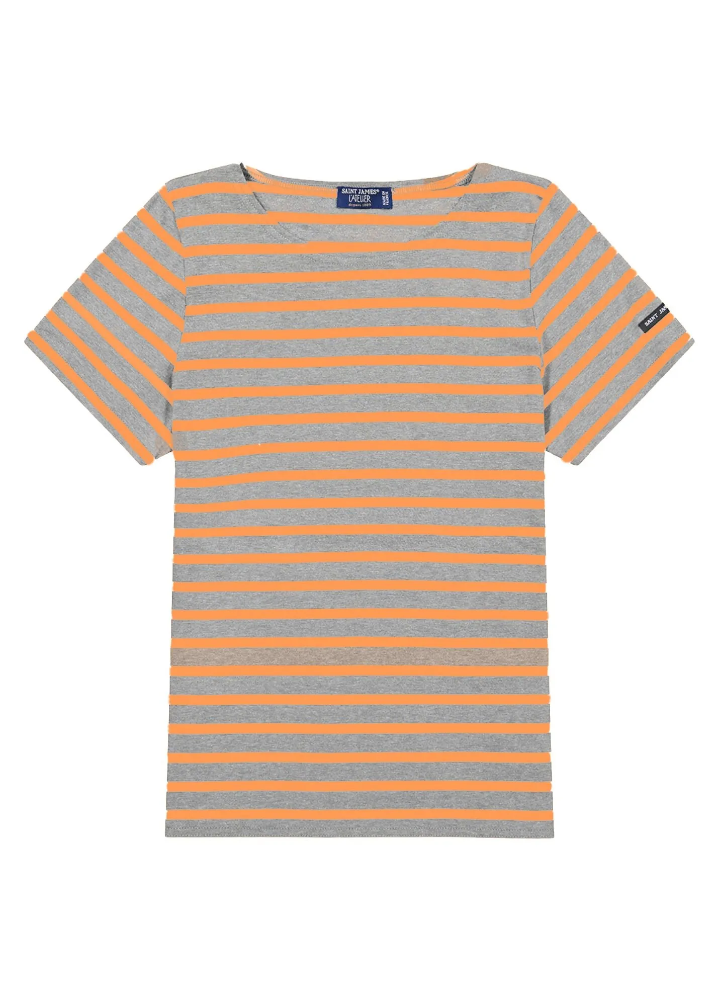 ETRILLE - Nautical Stripe Tee with Short Sleeves | Soft Cotton | Women Fit (DENIM / NEON ORANGE)