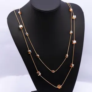 Europe Fashion Crystal Long Chains Necklace for Women as Sweater Accessories