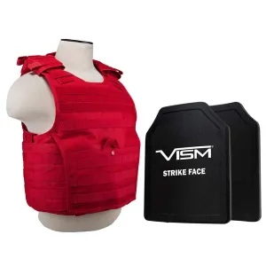 EXPERT PLATE CARRIER VEST WITH TWO 10"X12" SHOOTERS CUT SOFT BALLISTIC PANELS/RED