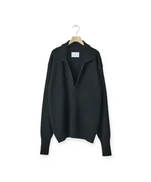 EXTRA FINE WOOL KNIT SKIPPER LS "BLACK"