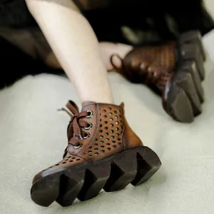 Eyelets Lace Up Mid Heel Boots