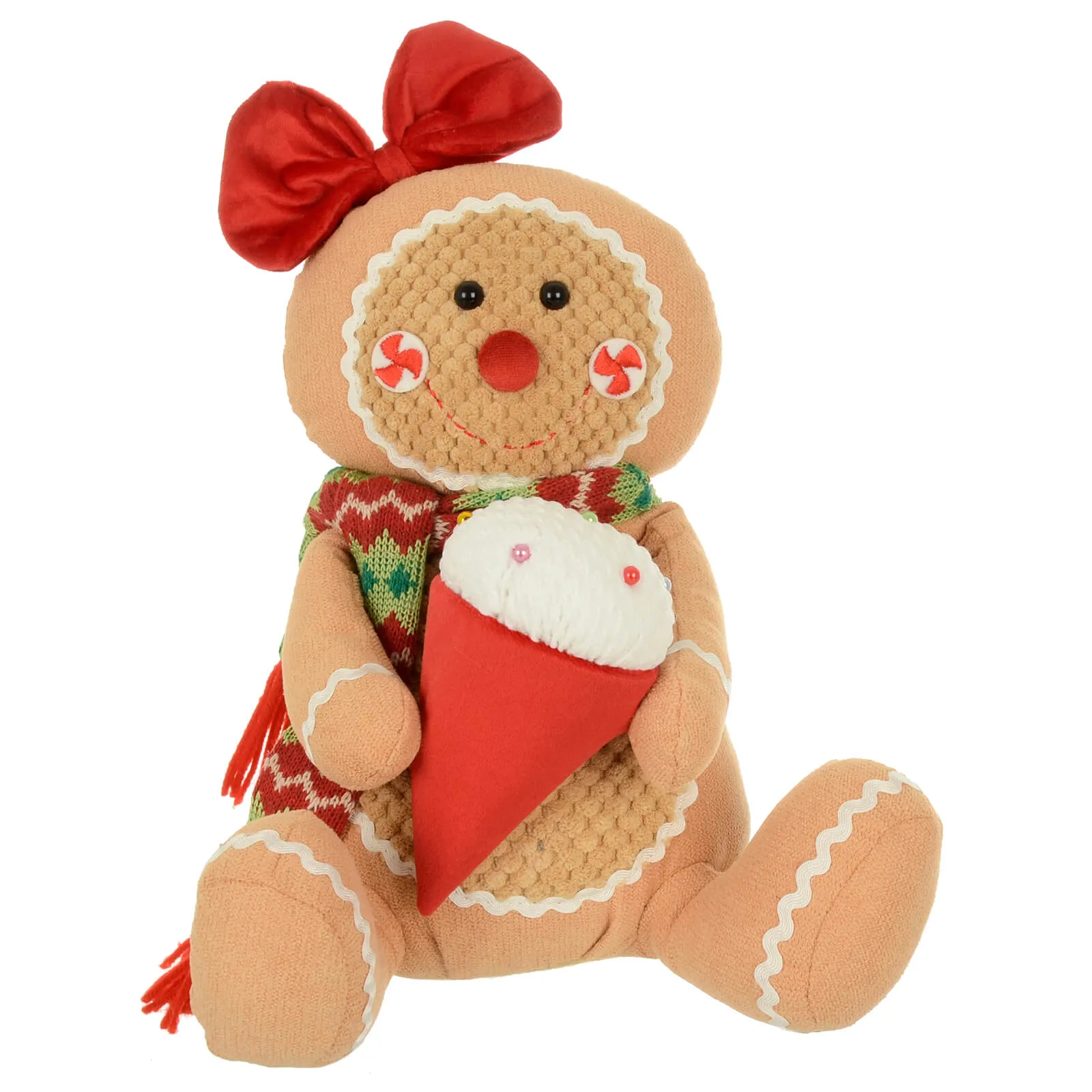 Fabric Gingerbread Figure Sitting Christmas Decoration 33cm