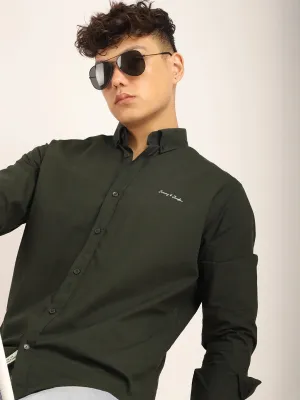 Fabric Pepar Cotton Classic Dark Green Full Sleeve Shirt