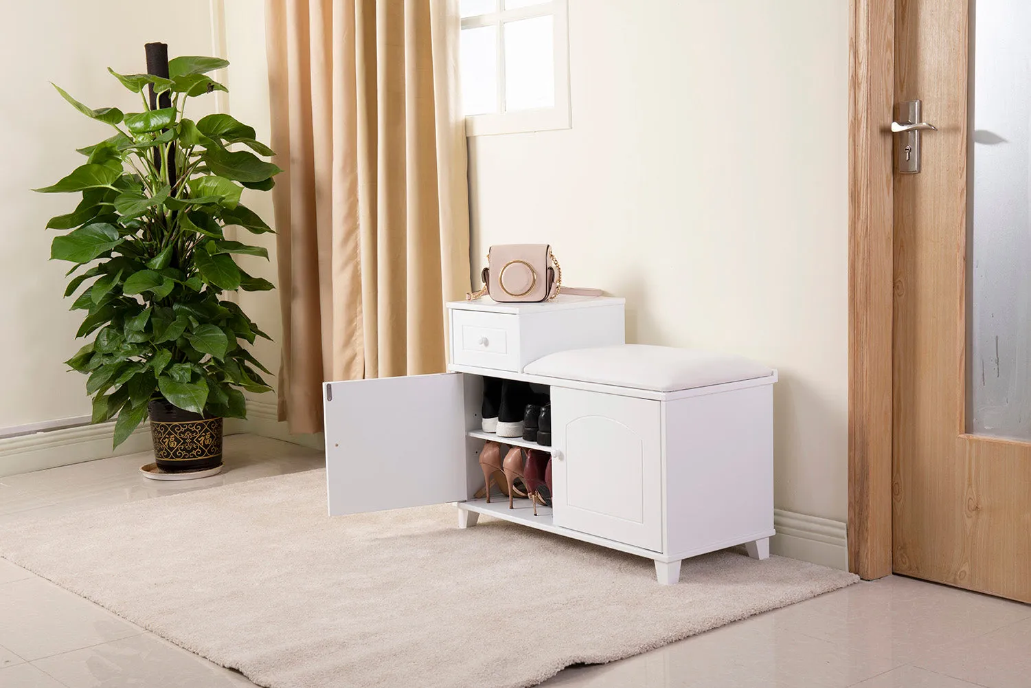 Facilehome Shoe Bench Cabinet with Cushion