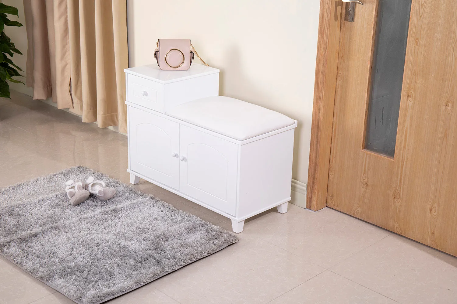 Facilehome Shoe Bench Cabinet with Cushion