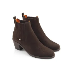 Fairfax & Favor Rockingham Heeled Ladies Suede Ankle Boot - Chocolate