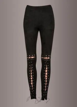 Fairies Wear Boots Black Faux Suede Lace up Leggings