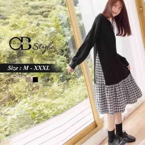 FAKE TWO PIECES CHECKED DRESS