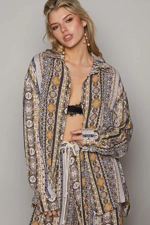 Fall Vibes Long Sleeve Button Down Printed Shirt