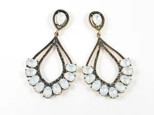 Fancy Elegant Textured Open Dangle Style With Teal Color Crystal Fashion Earrings
