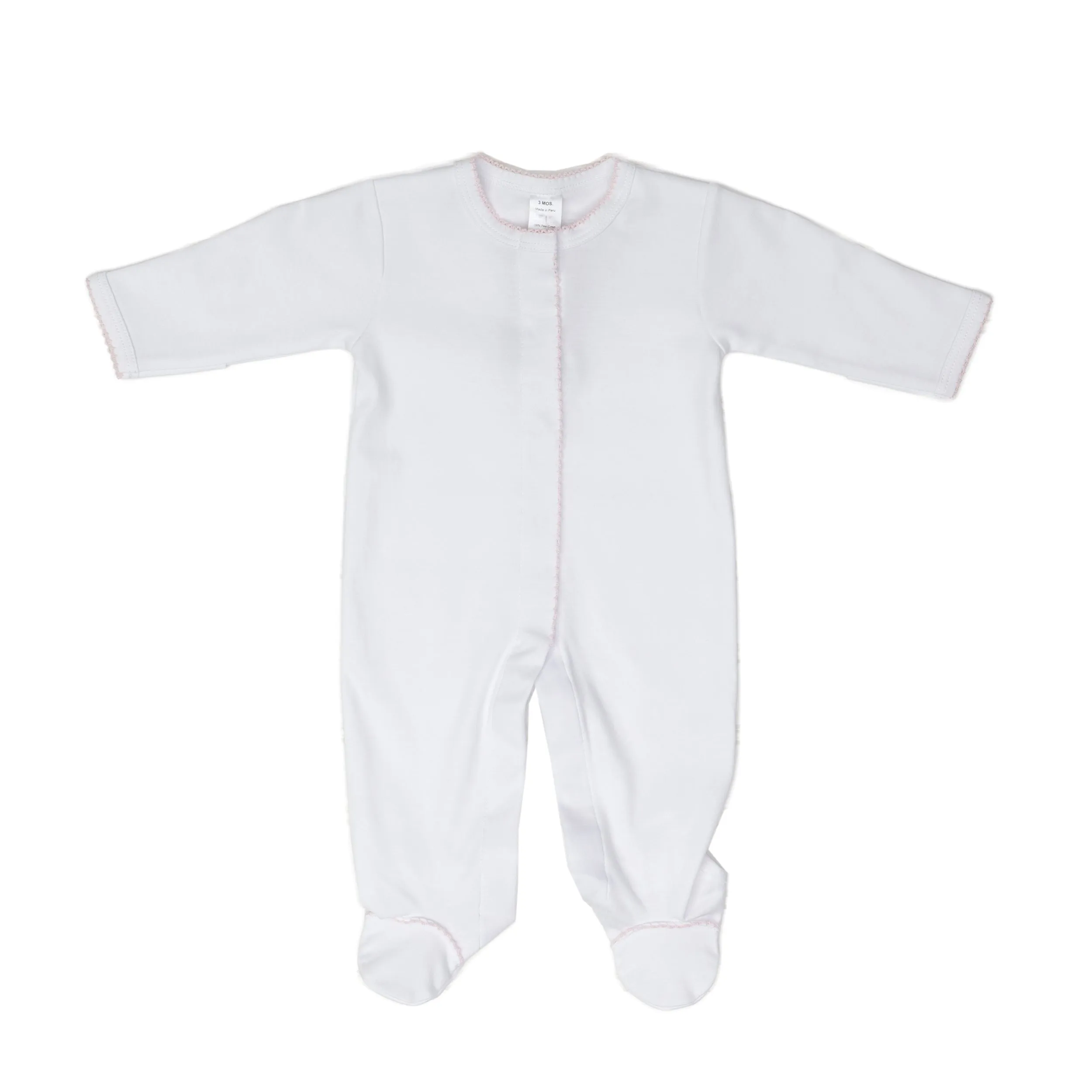 Farrah White W/ Lt Pink Moonstitch Pima Cotton Footies