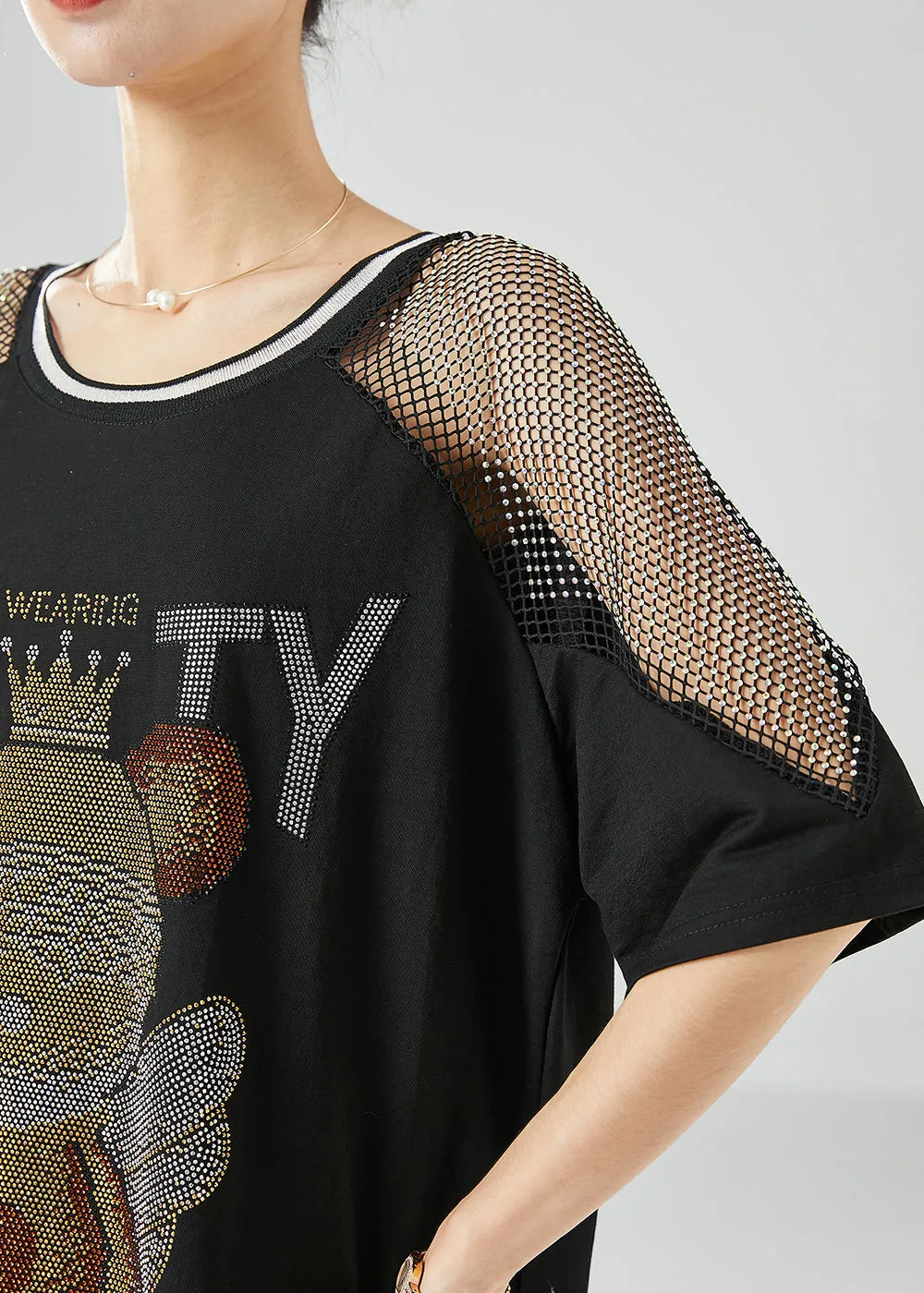 Fashion Black Bear Oversized Patchwork Hollow Out Two Pieces Set Summer LY6142