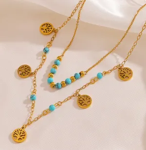 Fashion Golden Tree of Life Pendant Double layered Necklace