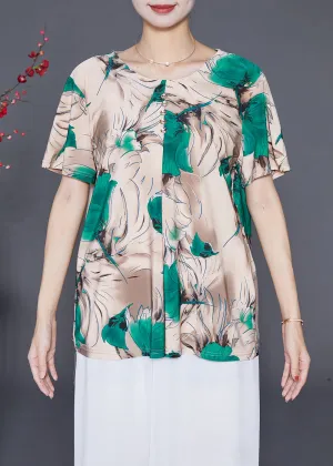 Fashion Khaki Print Button Chiffon Shirt Tops Summer LY6560