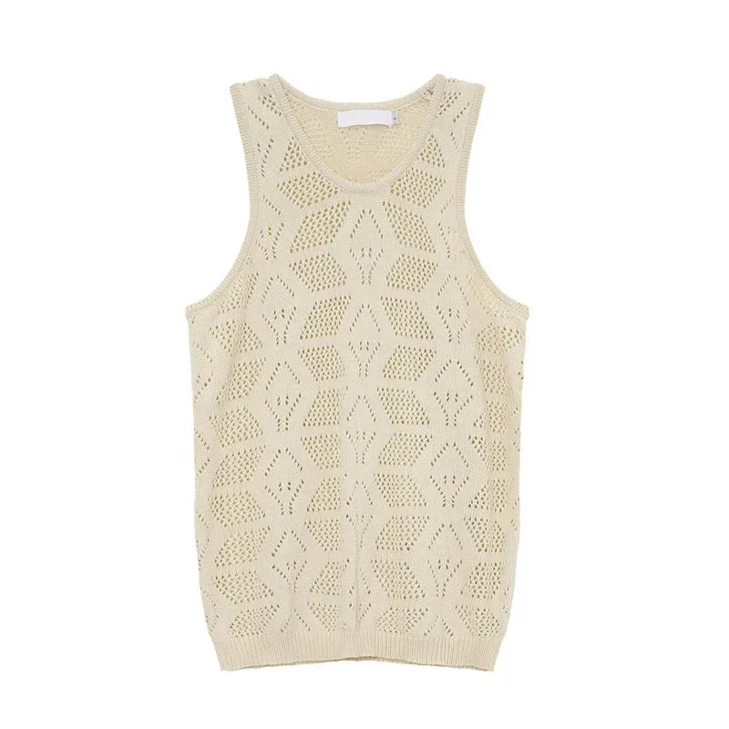 Fashion Men's Tank Tops Hollow Out Kintting T-shirt O-neck Sleeveless Casual Tee Solid Color Summer Korean Style 9C6577