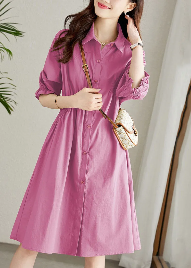 Fashion Rose Peter Pan Collar Ruffled Patchwork Cotton Shirts Dress Summer LY7557