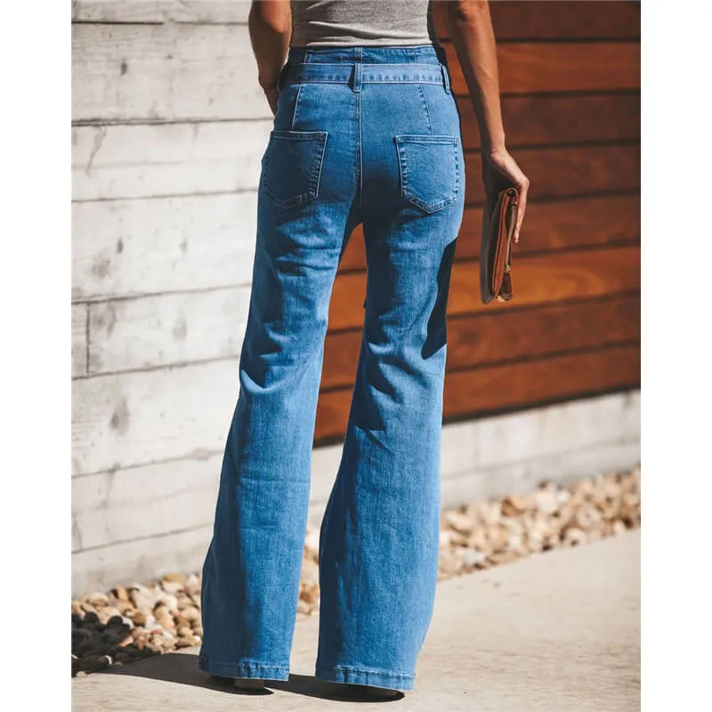 Fashion Women's Lace up Flare Bell Bottom Jeans Wide-leg