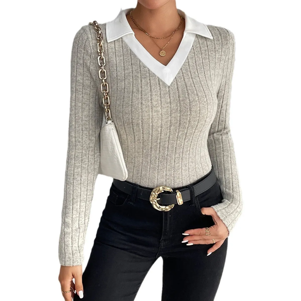 Fashion Women's Simple Knitting Bottoming Shirt