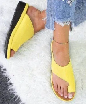 Fashion Yellow Faux Leather Splicing Peep Toe Slide Sandals LY2686