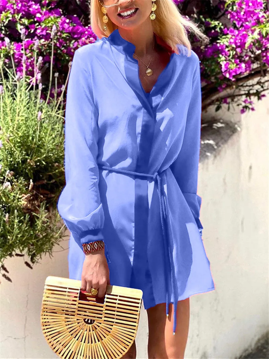 Fashionable Simple Casual Loose Long Sleeve Dress