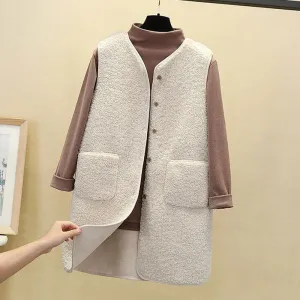 Fashionkova  2022 Autumn Long Vest Women Winter Thermal Waistcoat Warm Fleece Vest Female Sleeveless Jacket Ladies Vests For Women