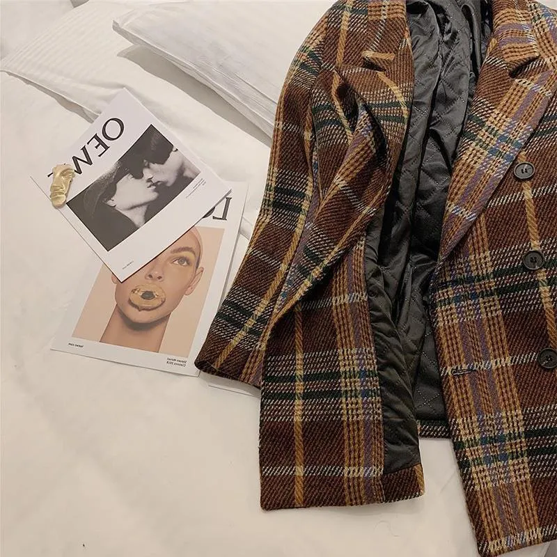 Fashionkova fall outfits women Plaid Woolen Suit Jacket for Women 2024 Autumn and Winter New British Thickened Warm plus Size Woolen Coat