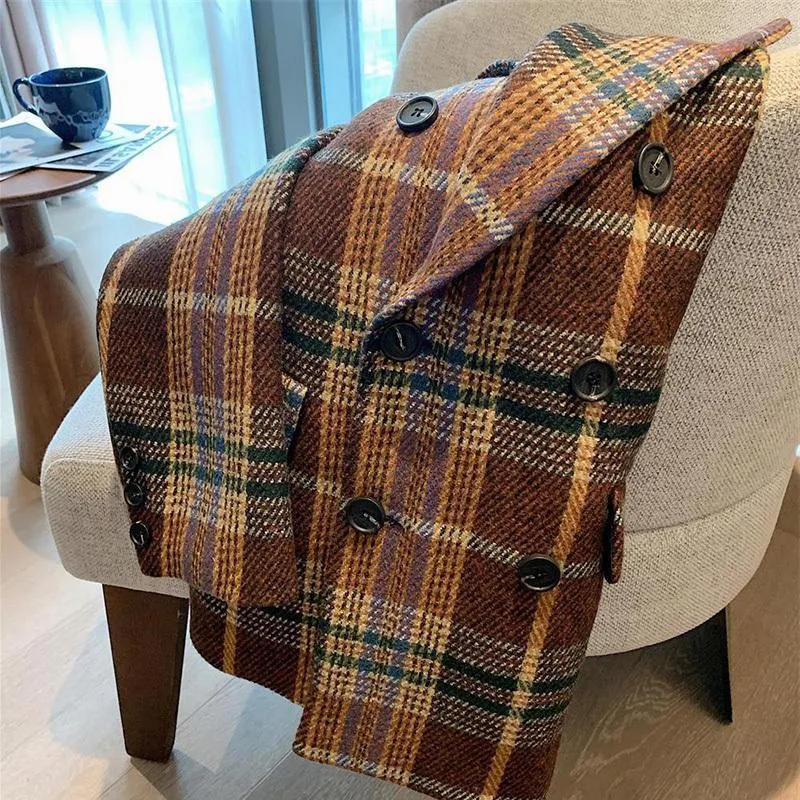 Fashionkova fall outfits women Plaid Woolen Suit Jacket for Women 2024 Autumn and Winter New British Thickened Warm plus Size Woolen Coat