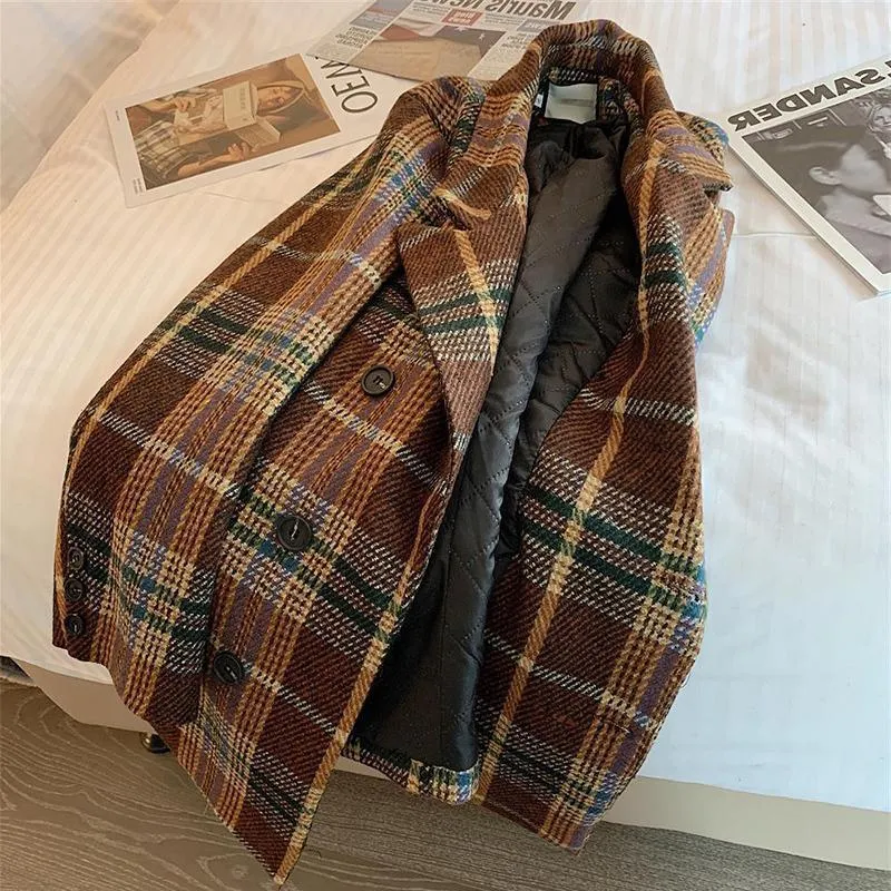 Fashionkova fall outfits women Plaid Woolen Suit Jacket for Women 2024 Autumn and Winter New British Thickened Warm plus Size Woolen Coat