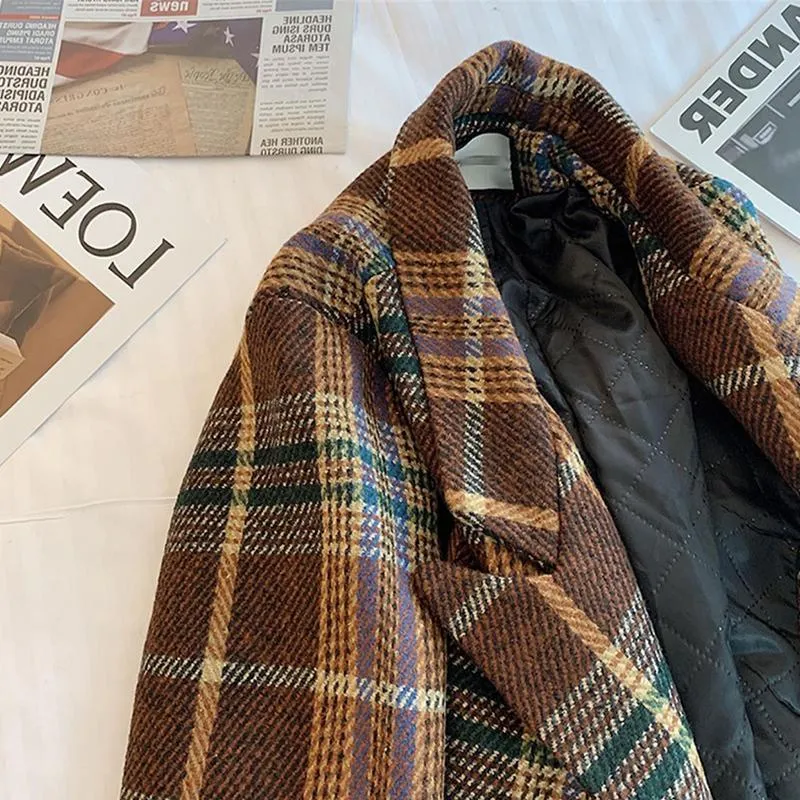 Fashionkova fall outfits women Plaid Woolen Suit Jacket for Women 2024 Autumn and Winter New British Thickened Warm plus Size Woolen Coat