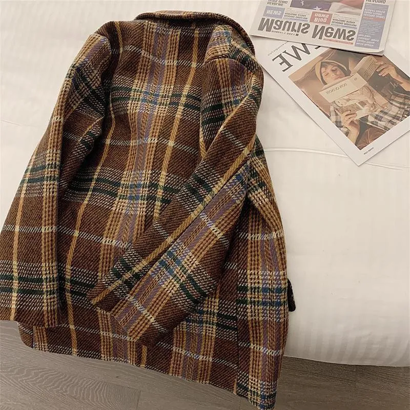 Fashionkova fall outfits women Plaid Woolen Suit Jacket for Women 2024 Autumn and Winter New British Thickened Warm plus Size Woolen Coat