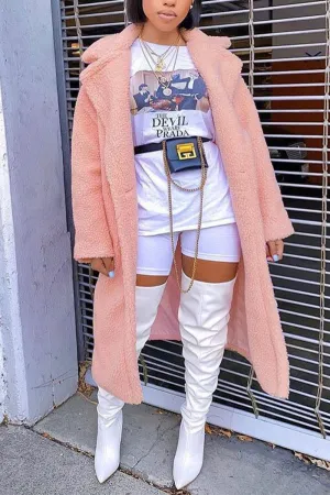 Fashionkova - Pink Casual Solid Turndown Collar Outerwear