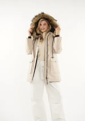 Faux Fur Mid-Length Hooded Parka With Large Pockets Splashproof