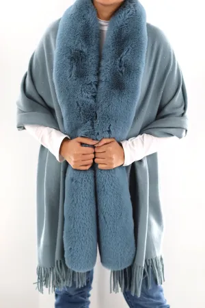 Faux fur trim wrap with Embellishments -Light Blue