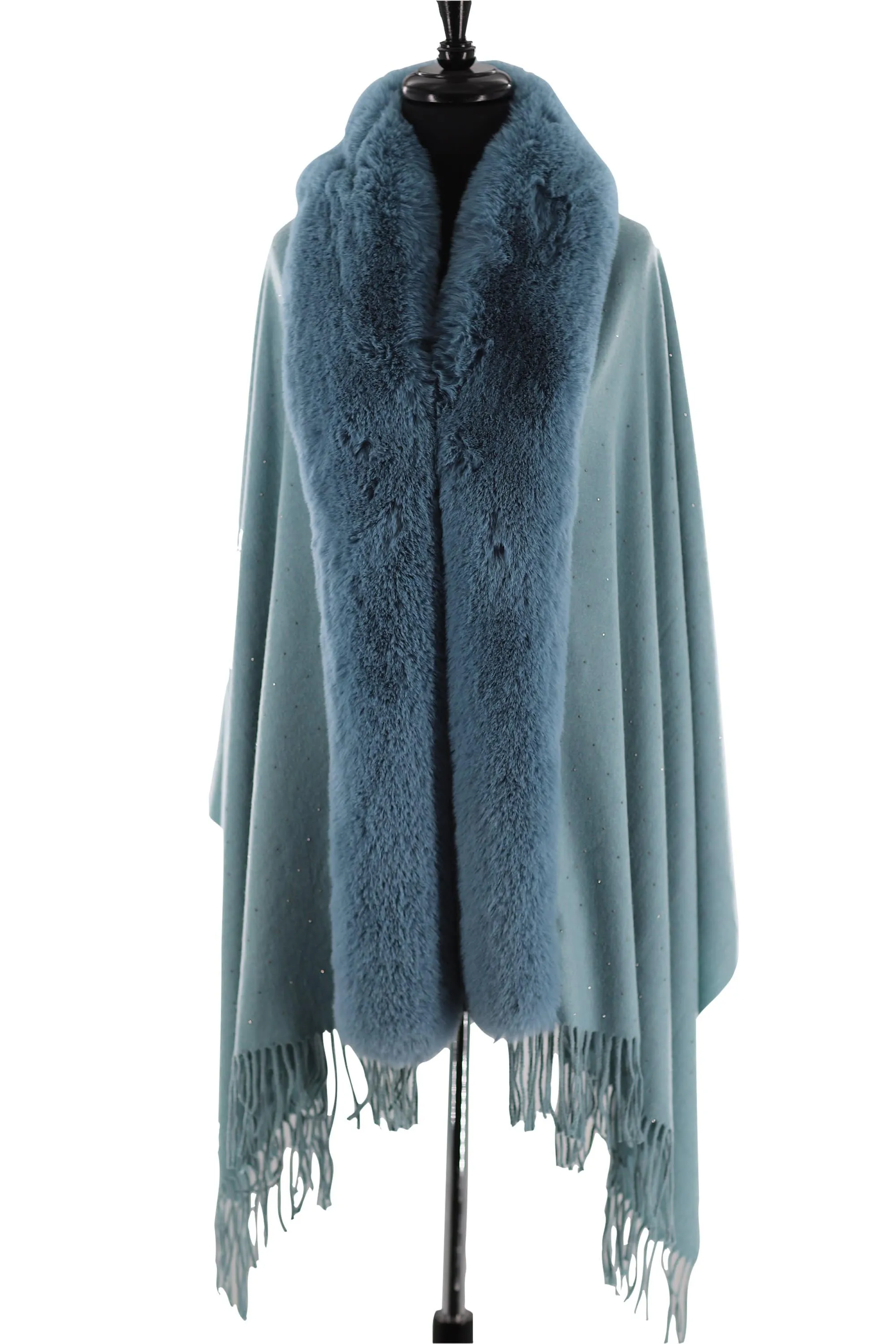 Faux fur trim wrap with Embellishments -Light Blue