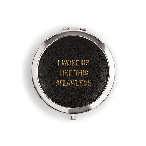 Faux Leather Compact Mirror - #Flawless Emboss Silver Pink