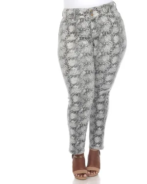Faux Suede Snake Print Pants | White