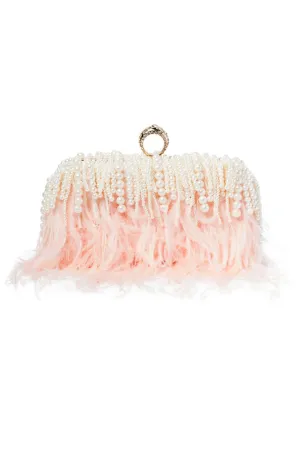 Feather & Waterfall Pearl Clutch - Pink