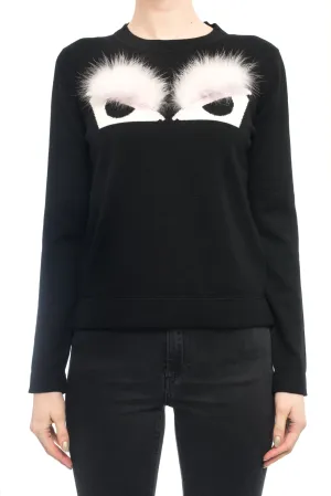 Fendi Black and Pink Knit Monster Bag Bug Fur Eyes Sweater - 4