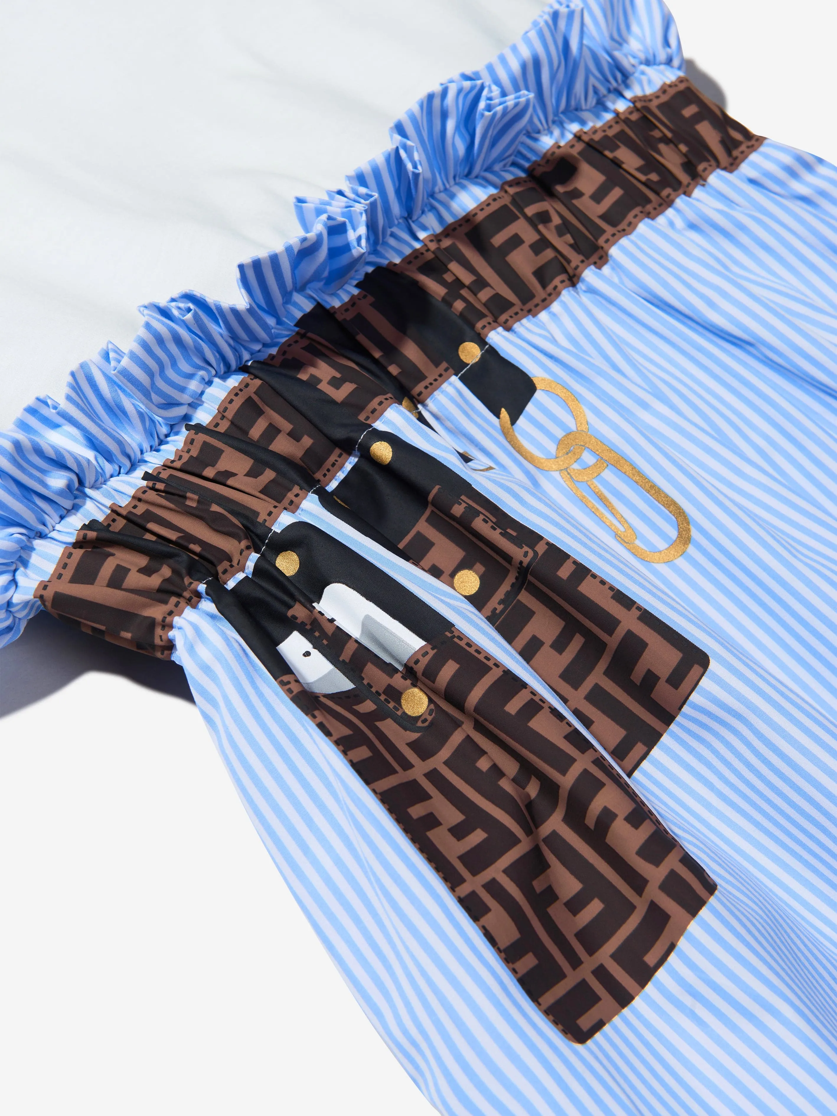 Fendi Girls Cotton Belt Print Striped Dress