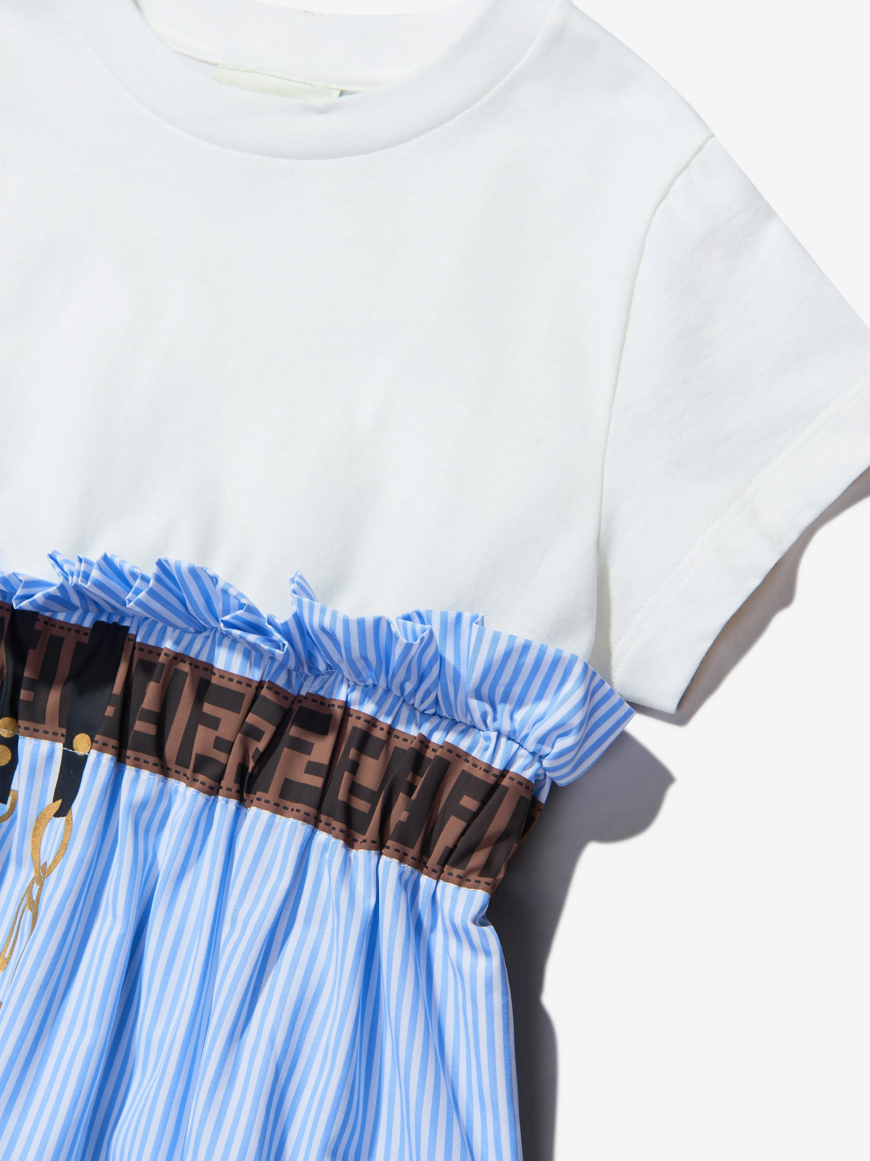 Fendi Girls Cotton Belt Print Striped Dress