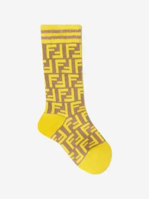 Fendi Kids FF Logo Socks in Yellow