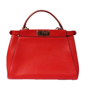 Fendi Peekaboo Red Grained Leather Tote