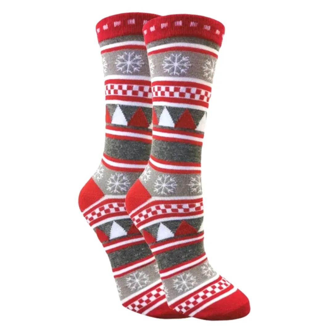 Festive Fair Isle Holiday Tree Pattern Socks (Adult Large - Men's Shoe Sizes 8-12)